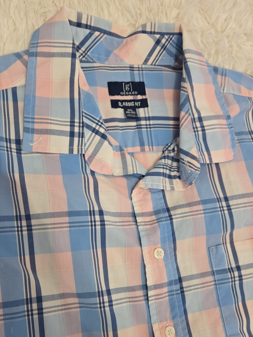 George Classic Fit Men’s Blue & Pink Plaid Shirt Size 2XL